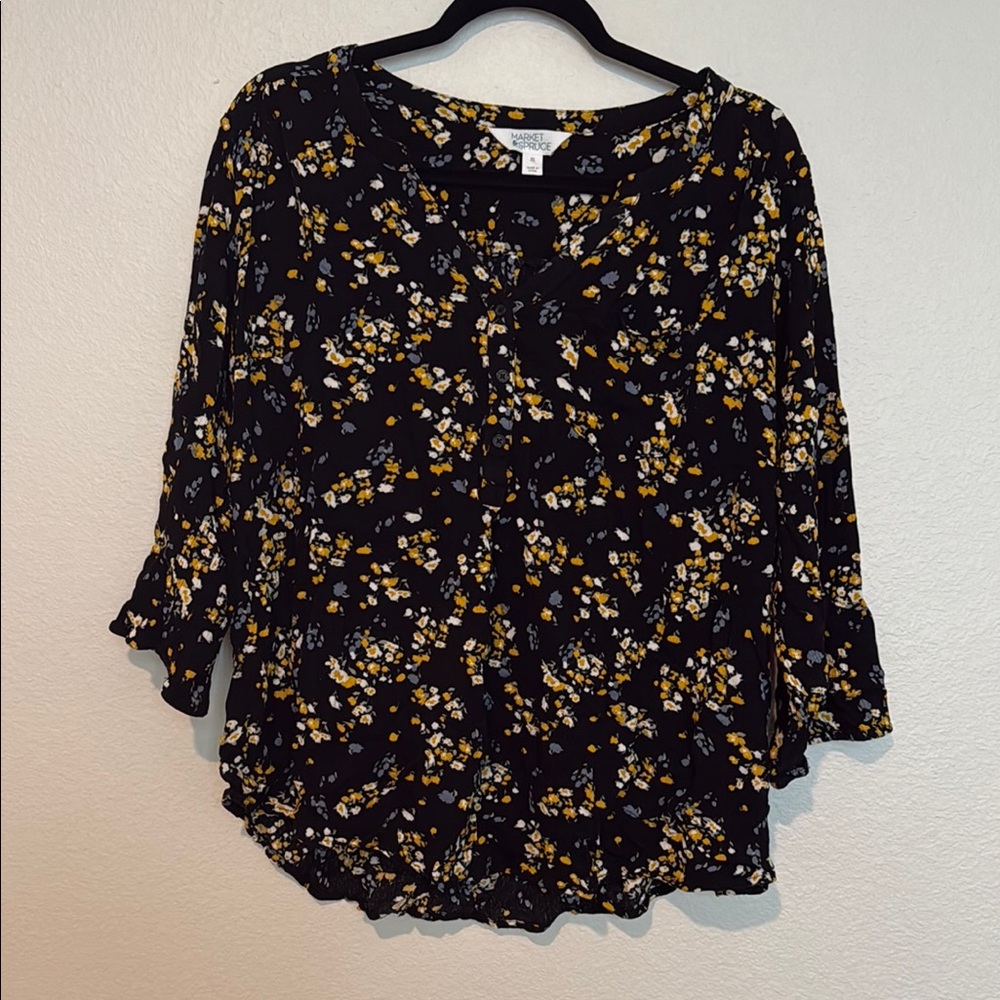 Black and Yellow Floral Women’s Blouse